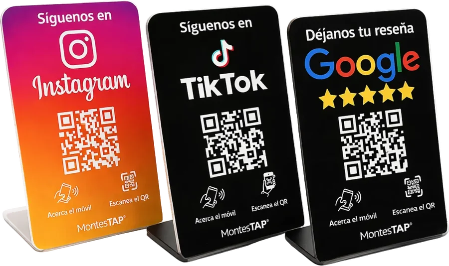 Pack 3 Stands NFC + QR: Google, Instagram y TikTok
