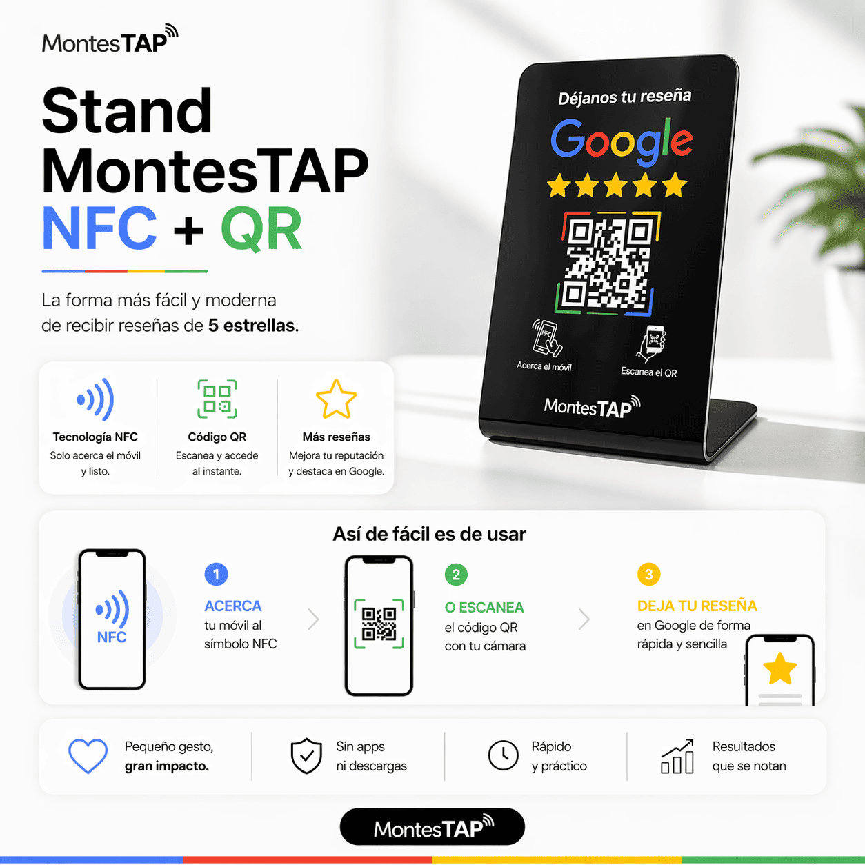 Stand / Soporte NFC y QR para Reseñas en Google